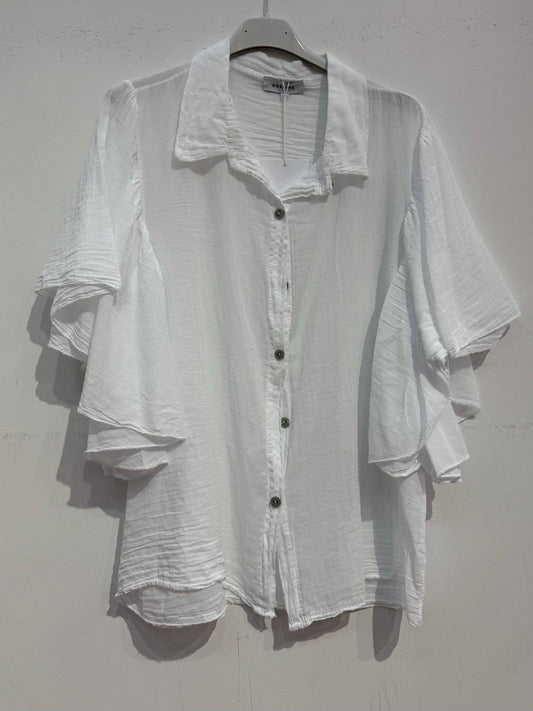 Blus i bomullsvoile Vit