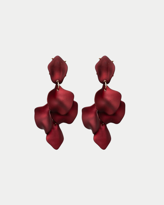 Leaf earrings metallic Burgundy