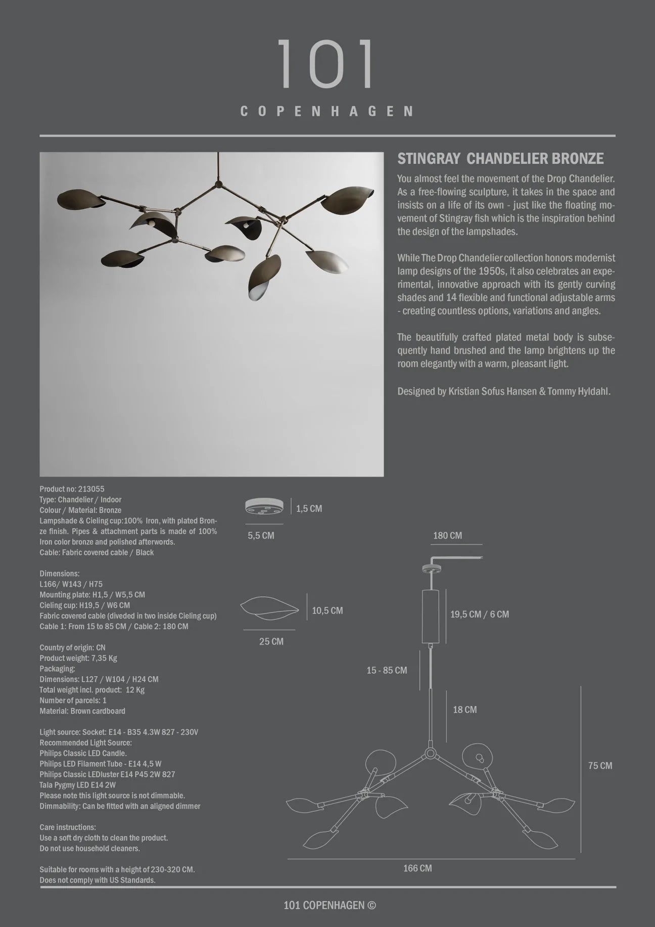 Stingray Chandelier - Bronze( beställningsvara)